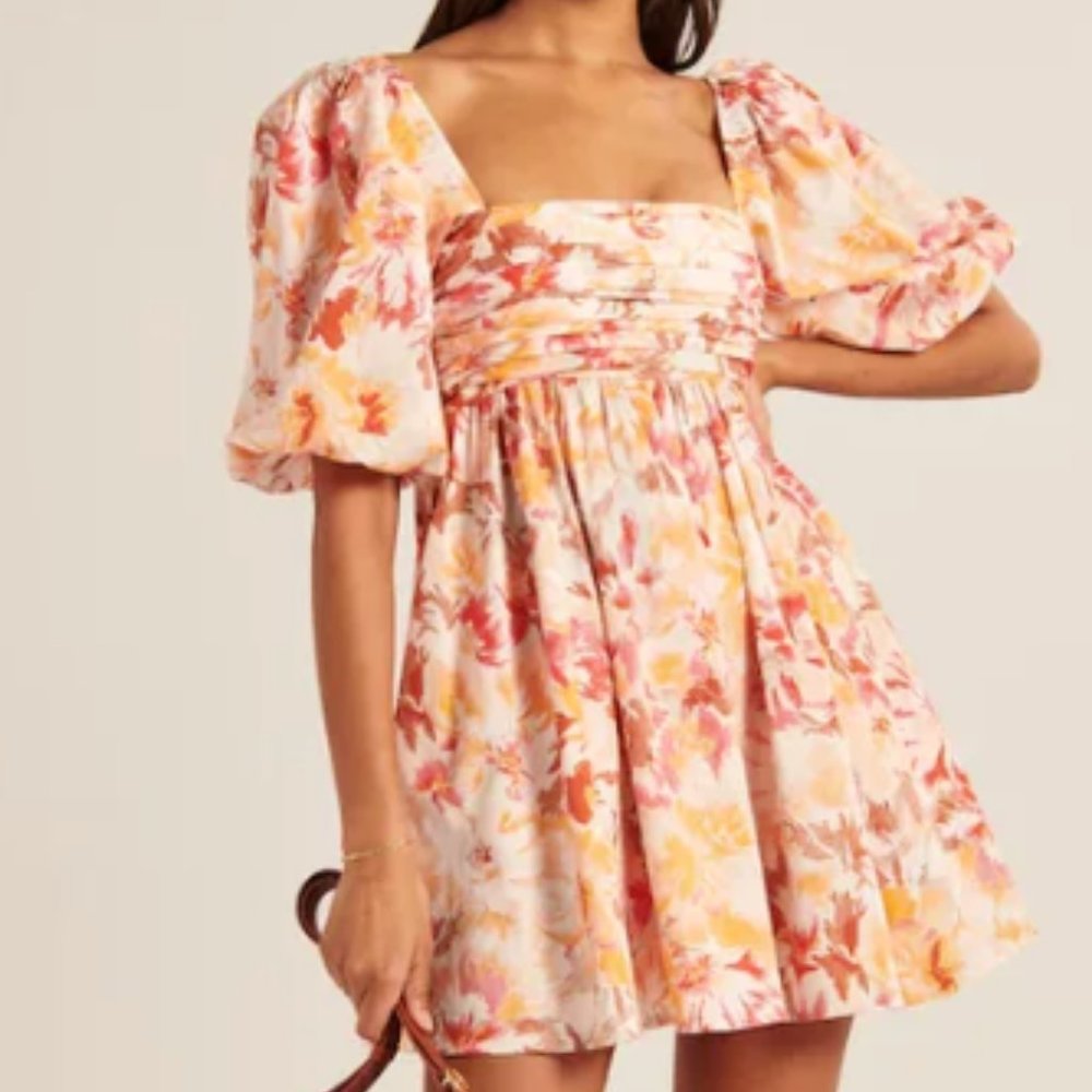 Abercrombie & Fitch Ruched Bodice Puff Sleeve Mini Dress